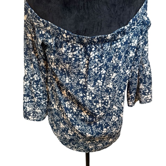 Verse | Blue Floral Stassi 3/4 Sleeve Off-the-Shoulder Blouse | Sz S - Picture 5 of 8